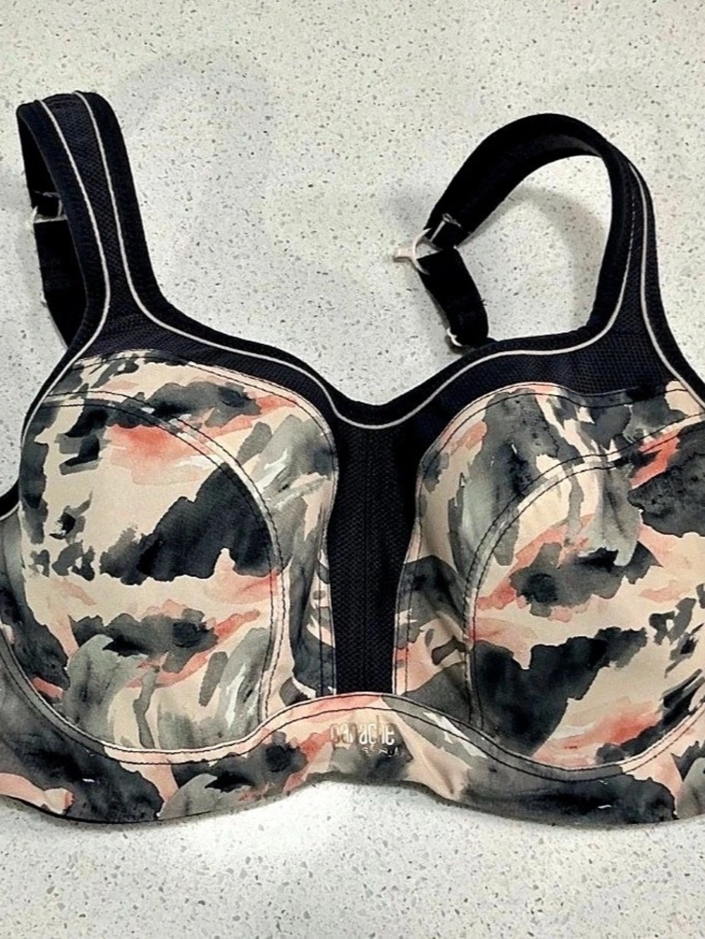 Panache Sport Bra Abstract Print Black pink  & Gray 32E